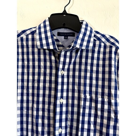 Tommy Hilfiger Mens Regular Fit Button Up Long Sleeve Plaid Shirt Size 16 Blue - Picture 9 of 16